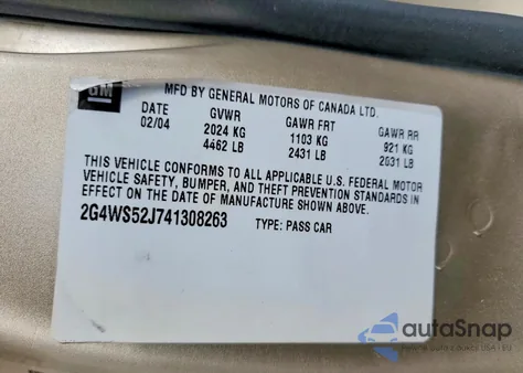 2004 Buick Century Custom z USA, uszkodzony, nr VIN 2G4WS52J741308263